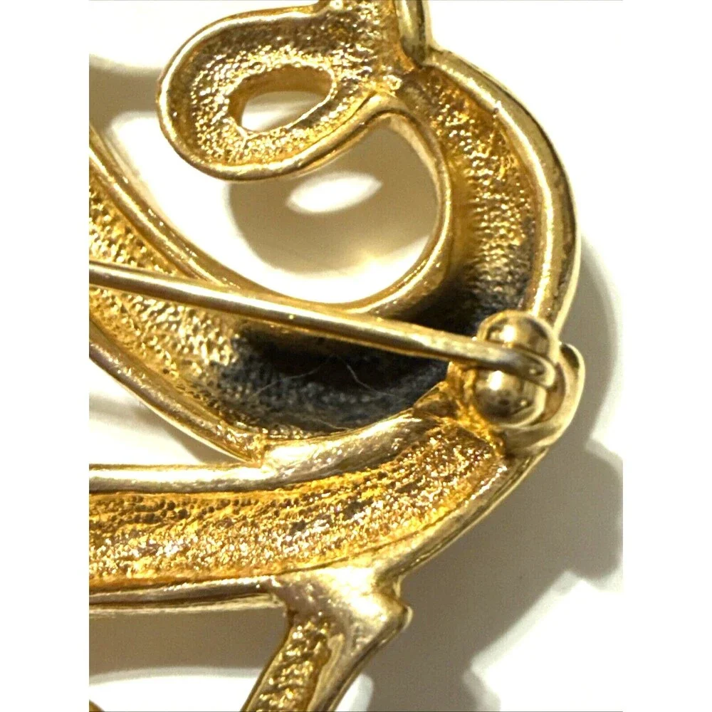 Vintage FIF Abstract Hearts Brooch Art Nouveau Gold Tone Openwork Pin 1.75